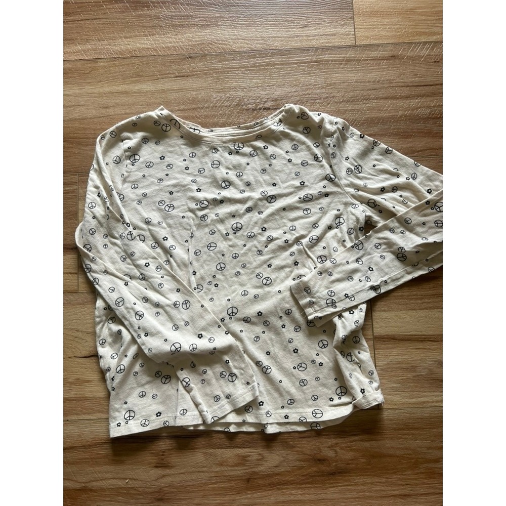 Old Navy Long Sleeve Tee Kids XL 14-16 Cream‎ Peace Sign Flower Softest Tee